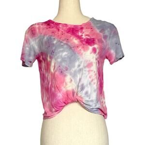 Pink blue tie dye cropped tee handmade womens xs